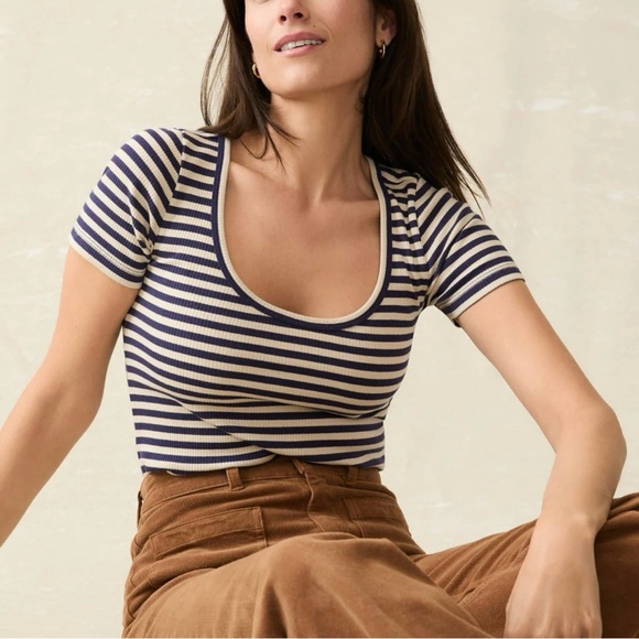 Fatherty Freestyle Rib Knit Tee Blue White Stripe Size M - Picture 2 of 10